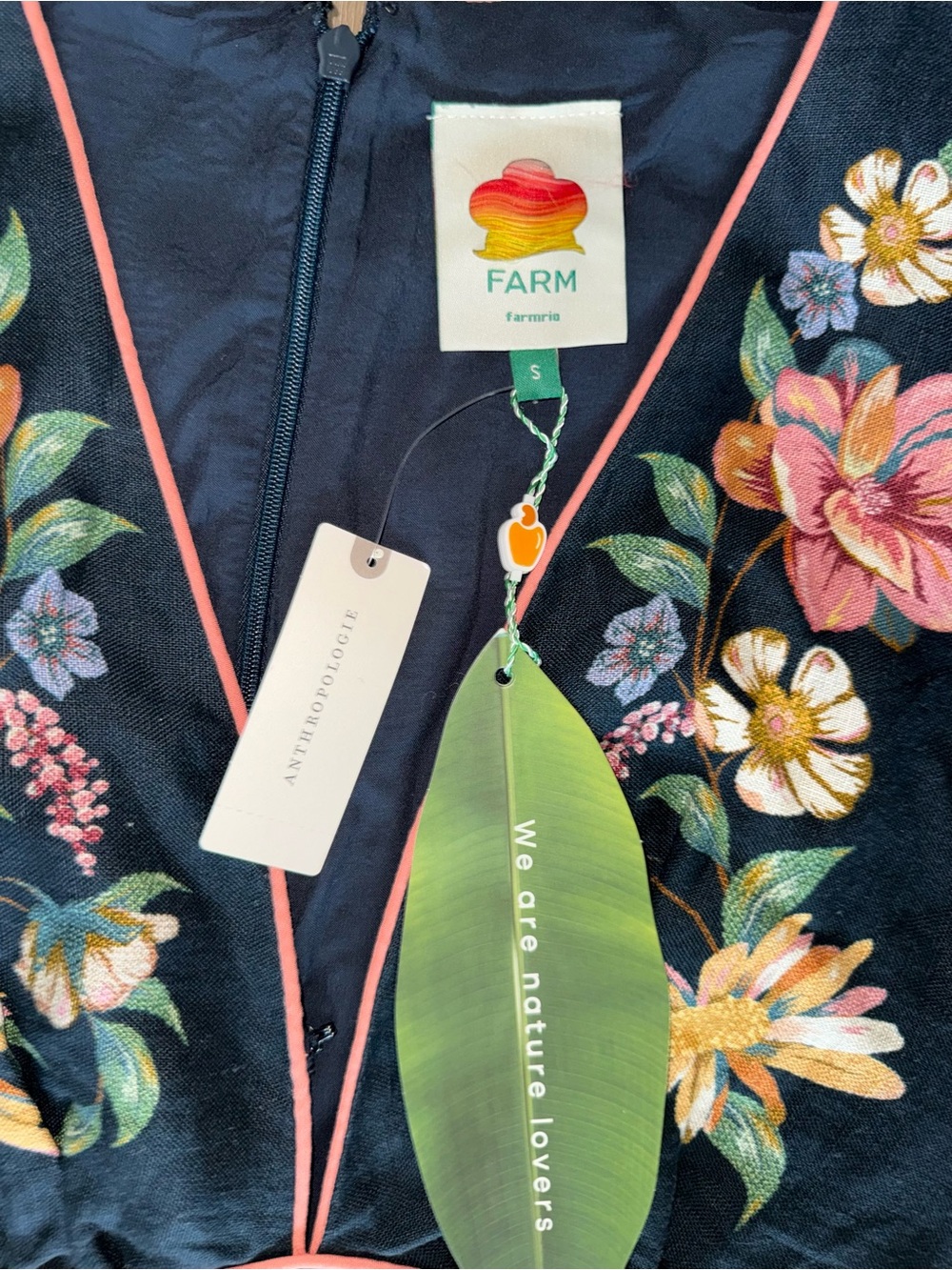 NWT Farm Rio Maira Navy Blue Floral Plunge Neck Linen Maxi Dress S Anthropologie - Picture 4 of 5